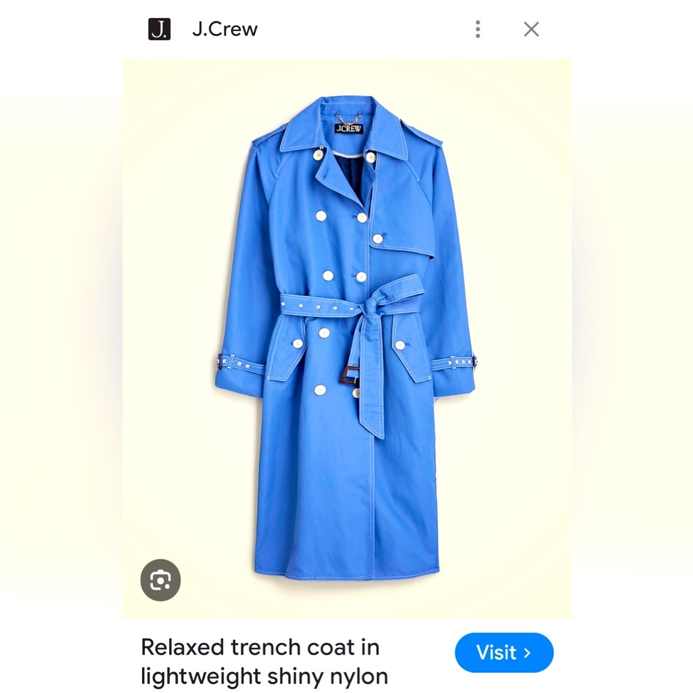 J.Crew Petite 2 relaxed trench coat lightweight shiny nylon in cornflower blue